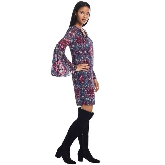 WHBM bell sleeve medallion print boho shift dress size MP - Picture 2 of 16